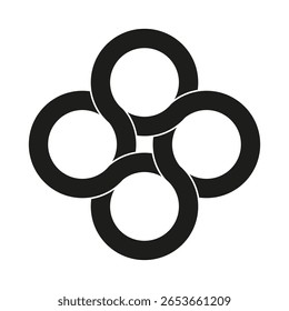 Ícone de loop de entrelaçamento. Símbolo de anel preto. Vetor de conexão infinita. Logo corporativo minimalista. EPS 10.