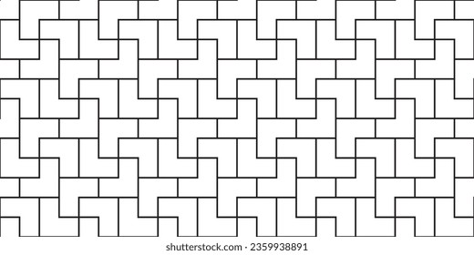 Interlocking paving block. Vector seamless regular geometry pattern. Modern tile texture. Ideal for prints and digital backdrop.