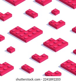 Interlocking plastic bricks. Set of hearts toy, Back to school. 3d design vector.	