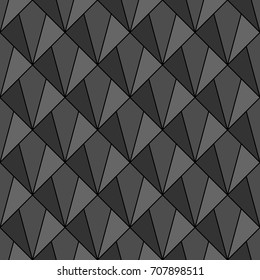 Interlocking polygons tessellation background. Image with repeated triangles, quadrangles, rhombuses, kites. Seamless pattern with scales. Modern motif. Peacock. Palm tree leafs. Vector for print.