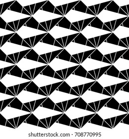 Interlocking polygons tessellation background. Image with repeated triangles, quadrangles, rhombuses, kites, pentagons. Seamless pattern with zigzag strokes. Modern geometrical motif. Vector for print