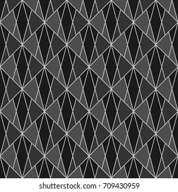 Interlocking polygons tessellation background. Seamless surface pattern design with triangles, quadrangles, rhombuses. Modern japanese motif. Grid image. Digital paper for textile print. Vector grill.