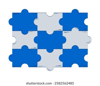 Interlocking puzzle pieces 2D doodle object. Teamwork, problem-solving, integration. Jigsaw pieces cartoon element flat vector clipart isolated on white background. Hand drawn illustration