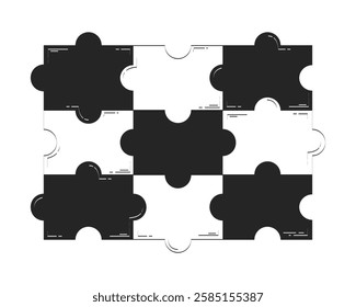 Interlocking puzzle pieces doodle linear object. Teamwork, problem-solving, integration connectivity. Jigsaw pieces 2D vector outline clip art drawing isolated on white. Hand drawn sketch illustration