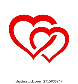 Interlocking Red Hearts Graphic, Double heart graphic icon, Red heart shape for valentine day, Heart sticker graphic