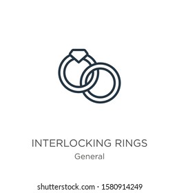 Interlocking rings icon. Thin linear interlocking rings outline icon isolated on white background from general collection. Line vector sign, symbol for web and mobile