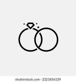 Symbol oder Logo für Sicherungsringe oder Hochzeitsringe, einzeln auf weißem Hintergrund, Symbol auf schwarz-weißer Vektorgrafik
