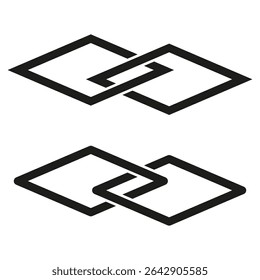 Interlocking square shapes. Geometric link pattern. Abstract bond symbol. Modern vector graphic.