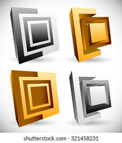 Interlocking squares. Angular icons, logos. Vector illustration.