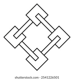 Interlocking squares design. Vector geometric pattern. Abstract square composition. Black line art.