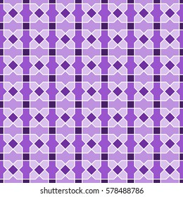 Interlocking tessellation pattern in square layout, similar to traditional Islamic geometric patterns - seamless editable repeating vector background (purple)