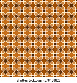 Interlocking tessellation pattern in square layout, similar to traditional Islamic geometric patterns - seamless editable repeating vector background (brown)