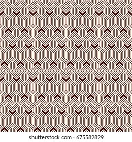 Interlocking three pronged blocks background. Winder keys motif. Ethnic style seamless pattern with repeated geometric figures. Oriental ornament. Digital paper, textile print, page fill. Vector art.