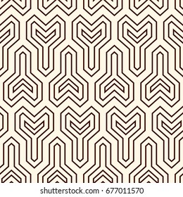 Interlocking three pronged blocks background. Winder keys motif. Ethnic style seamless pattern with repeated geometric figures. Oriental ornament. Digital paper, textile print, page fill. Vector art.