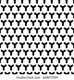Interlocking three pronged blocks. Repeated black stars on white background.. Seamless surface pattern design with mosaic ornament. Pavement motif. Flooring wallpaper. Digital paper. Vector art.