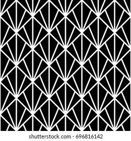 Interlocking triangles tessellation background. Image with repeated scallops. Fish scale. Seamless surface pattern design with scales. Modern japanese motif. Repeat scallop. Squama. Vector for print.