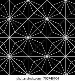 Interlocking triangles tessellation background. Image with repeated triangular shapes. Seamless pattern with geometrical figures. Modern japanese motif. Grid. Digital paper for print. Vector grill.