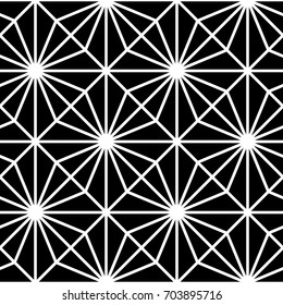 Interlocking triangles tessellation background. Image with repeated triangular shapes. Seamless pattern with geometrical figures. Modern japanese motif. Grid. Digital paper for print. Vector grill.