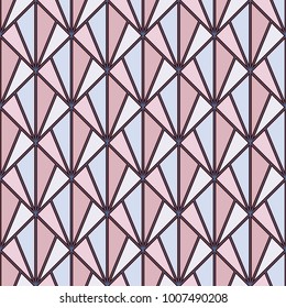 Interlocking triangles tessellation. Contemporary print with repeated scallops. Seamless surface pattern design with fish scales. Modern japanese abstract ornamental background. Squama motif. Vector