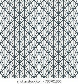 Interlocking triangles tessellation. Contemporary print with repeated scallops. Seamless surface pattern design with fish scales. Modern japanese abstract ornamental background. Squama motif. Vector