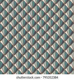 Interlocking triangles tessellation. Contemporary print with repeated scallops. Seamless surface pattern design with fish scales. Modern japanese abstract ornamental background. Squama motif. Vector