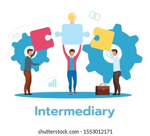 Intermediary Flat Vector Illustration. Social Enterprise. Wholesaler, Distributor, Reseller. E-commerce. Business Model. Isolated Cartoon Character On White Background