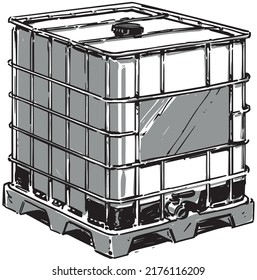 Intermediate Bulk Container (IBC) Tank. Sketch Illustration