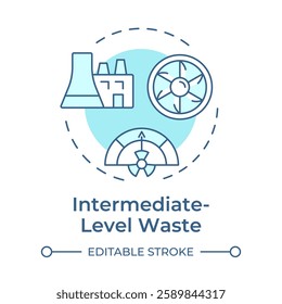 Intermediate level waste soft blue concept icon. Shielding during handling and storage. Type of nuclear materials. Round shape line illustration. Abstract idea. Graphic design. Easy to use in article