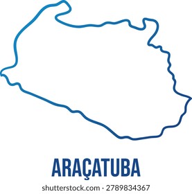 Araçatuba Intermediate Region simplified outline map, blue grarient line, minimalist flat vector element	
