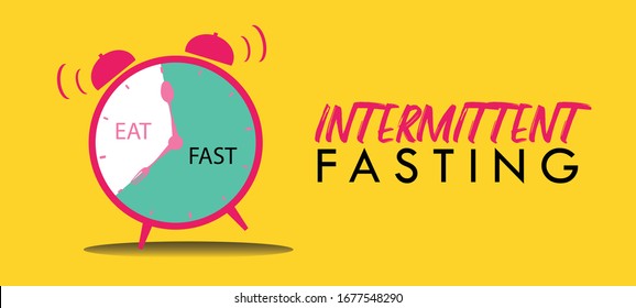 Intermittent fasting concept, clock with eating and fasting hours. Intermittent Fasting often use for loosing weight or to control diabetes.