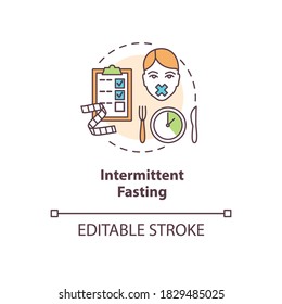 Intermittent fasting concept icon. Biohacking, nutrition management idea thin line illustration. Body hacking, dieting. Limiting meal time. Vector isolated outline RGB color drawing. Editable stroke