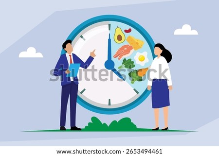 Intermittent Fasting and Meal Timing for Healthy Eating 2d flat vector illustrations