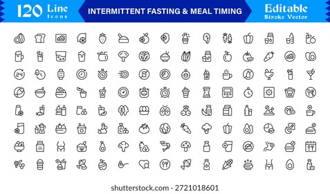 Jejum intermitente e tempo de refeição - Premium Line Icon Set com design mínimo moderno e símbolos vetoriais editáveis