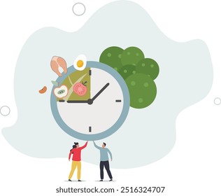 Intermittent fasting with time window for food eating. Healthy diet for weight loss and blood sugar control.flat design with people.