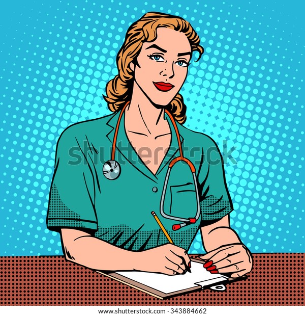 Intern Front Desk Hospital Pop Art Stock Vector Royalty Free