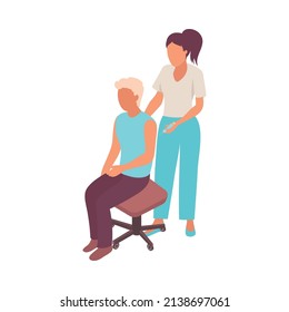 Intern medical students isometric composition with characters of patient and helping intern with syringe vector illustration
