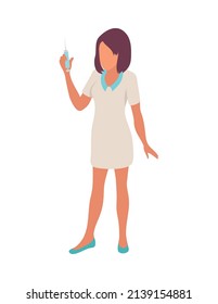 Intern medical students isometric composition with isolated character of female intern holding syringe vector illustration