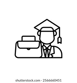 intern student icon,
Ideal for educational or careerrelated designs, showcasing success and hard work of a graduate. Perfect for graduationthemed content.