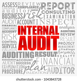 Internal Audit evaluate a company's internal controls, including its corporate governance and accounting processes, word cloud concept for presentations and reports