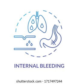 Icono de concepto de sangrado interno, accidente, trauma físico. Síntomas de enfermedad, problemas de sangre, idea de hemorragia, ilustración de línea delgada. Dibujo de color RGB con contorno aislado del vector