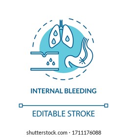 Hemorragia interna, icono del concepto de daño del organismo. Síntoma de enfermedad, resultado de traumatismo por accidente, ilustración delgada de la idea de hemorragia. Dibujo de color RGB con contorno aislado por vectores. Trazo editable