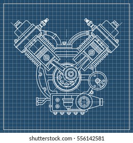 Internal combustion engine in an isolated section in black background. It can be used as an illustration for the high-tech, systems and mechanisms, development of engineering and research.
