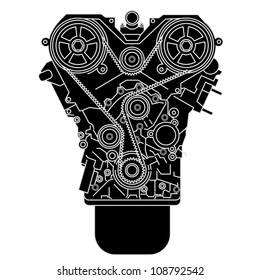 Internal combustion engine, as seen from in front. Vector illustration.