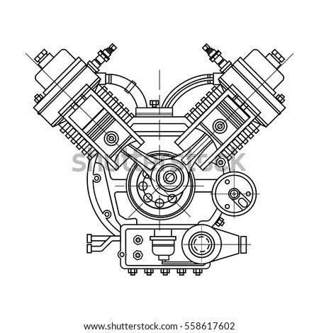 Vetor stock de Internal Combustion Motor Drawing Engine Machine (livre
