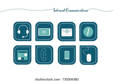 Internal Communication Icon Set And Line Illustration