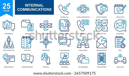 Internal Communications and Connection icon set collection. Simple line color