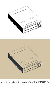 Internal computer CD DVD ROM drive stylized isometric vector illustrations