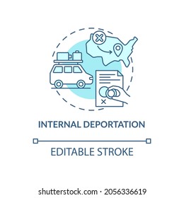 Internal deportation blue concept icon. Moving to different country state. Denied entry. Deportation abstract idea thin line illustration. Vector isolated outline color drawing. Editable stroke