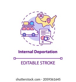 Internal deportation concept icon. Moving to different country state. Denied entry. Deportation abstract idea thin line illustration. Vector isolated outline color drawing. Editable stroke