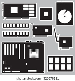 internal desktop computer components black stickers eps10